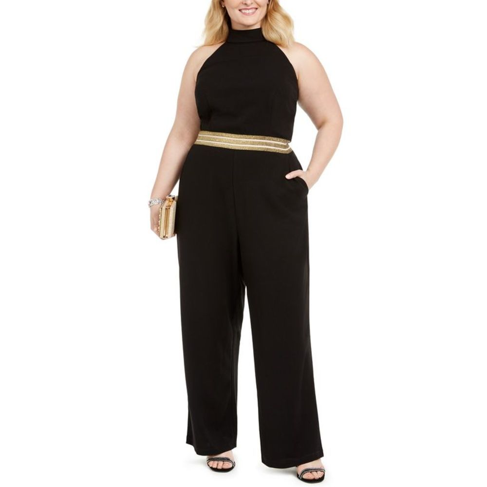 Teeze Me Women's Plus Banded-Waist Halter Jumpsuit Black Size 18